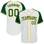 Green Raglan Sleeves Pinstripe Jersey Baseball Green-Gold White Custom Authentic Green Raglan Sleeves Pinstripe Jersey Baseball Green-Gold White Custom Authentic