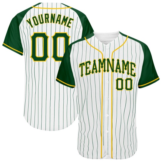 Green Raglan Sleeves Pinstripe Jersey Baseball Green-Gold White Custom Authentic Green Raglan Sleeves Pinstripe Jersey Baseball Green-Gold White Custom Authentic