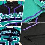 Custom Baseball Sleeves Raglan Authentic Teal-Purple Black Jersey Custom Baseball Sleeves Raglan Authentic Teal-Purple Black Jersey