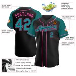 Authentic Raglan Sleeves Black Custom Jersey Baseball Teal-Pink Authentic Raglan Sleeves Black Custom Jersey Baseball Teal-Pink