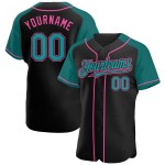 Authentic Raglan Sleeves Black Custom Jersey Baseball Teal-Pink Authentic Raglan Sleeves Black Custom Jersey Baseball Teal-Pink