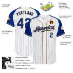 Jersey Royal Pinstripe White Custom Raglan Royal-Old Sleeves Baseball Authentic Gold Jersey Royal Pinstripe White Custom Raglan Royal-Old Sleeves Baseball Authentic Gold
