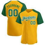 Custom Authentic Jersey Sleeves Green-White Baseball Kelly Gold Raglan Custom Authentic Jersey Sleeves Green-White Baseball Kelly Gold Raglan