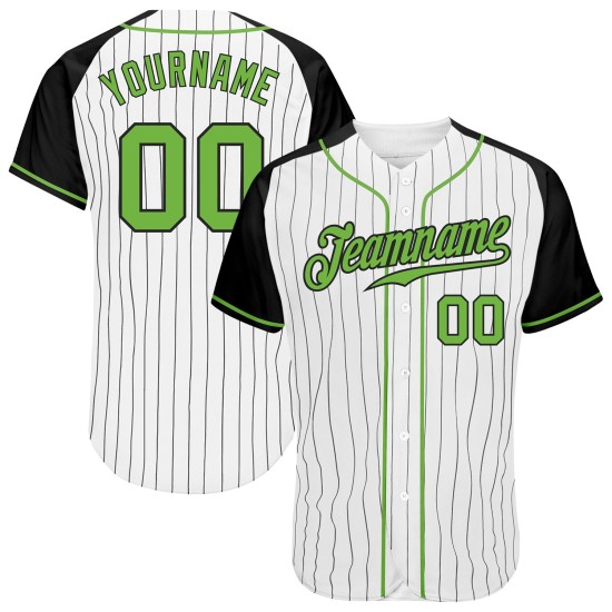 Raglan White Neon Jersey Black Authentic Sleeves Baseball Green-Black Pinstripe Custom Raglan White Neon Jersey Black Authentic Sleeves Baseball Green-Black Pinstripe Custom