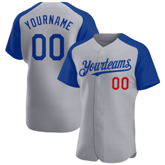 Gray Jersey Sleeves Raglan Custom Royal-Red Baseball Authentic Gray Jersey Sleeves Raglan Custom Royal-Red Baseball Authentic