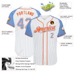Jersey Baseball White Blue-Orange Pinstripe Raglan Custom Sleeves Blue Light Authentic Light Jersey Baseball White Blue-Orange Pinstripe Raglan Custom Sleeves Blue Light Authentic Light