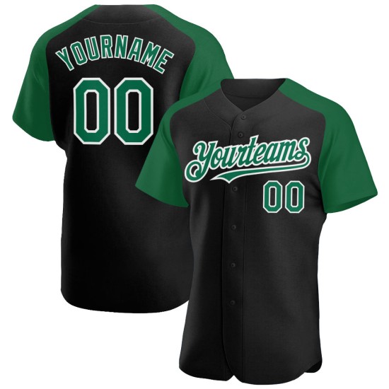 Baseball Custom Kelly Sleeves Black Authentic Jersey Raglan Green-White Baseball Custom Kelly Sleeves Black Authentic Jersey Raglan Green-White