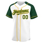Jersey Authentic White Baseball Sleeves Raglan Custom Green-Gold Jersey Authentic White Baseball Sleeves Raglan Custom Green-Gold