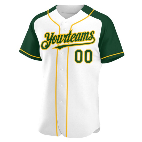 Jersey Authentic White Baseball Sleeves Raglan Custom Green-Gold Jersey Authentic White Baseball Sleeves Raglan Custom Green-Gold