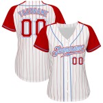 Red-Light Authentic Sleeves Red Custom Pinstripe Blue Jersey White Raglan Baseball Red-Light Authentic Sleeves Red Custom Pinstripe Blue Jersey White Raglan Baseball