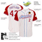 Red-Light Authentic Sleeves Red Custom Pinstripe Blue Jersey White Raglan Baseball Red-Light Authentic Sleeves Red Custom Pinstripe Blue Jersey White Raglan Baseball