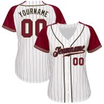 Raglan Crimson Authentic Baseball White Pinstripe Custom Sleeves Jersey Crimson-Cream Raglan Crimson Authentic Baseball White Pinstripe Custom Sleeves Jersey Crimson-Cream