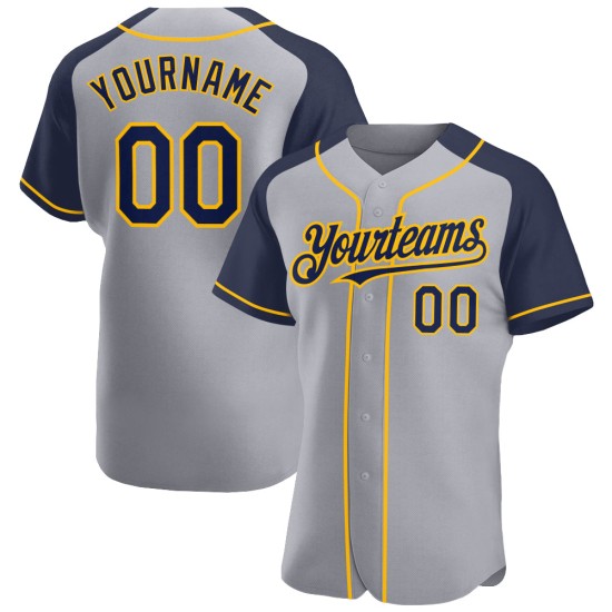 Raglan Authentic Navy-Gold Jersey Baseball Custom Gray Sleeves Raglan Authentic Navy-Gold Jersey Baseball Custom Gray Sleeves