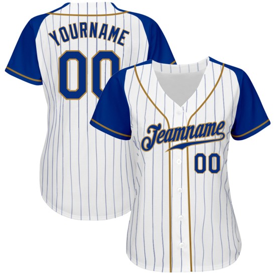 Jersey Royal Pinstripe White Custom Raglan Royal-Old Sleeves Baseball Authentic Gold Jersey Royal Pinstripe White Custom Raglan Royal-Old Sleeves Baseball Authentic Gold