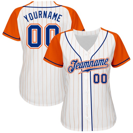 Orange Baseball Sleeves Custom Pinstripe Raglan Royal-Orange Jersey White Authentic Orange Baseball Sleeves Custom Pinstripe Raglan Royal-Orange Jersey White Authentic
