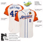Orange Baseball Sleeves Custom Pinstripe Raglan Royal-Orange Jersey White Authentic Orange Baseball Sleeves Custom Pinstripe Raglan Royal-Orange Jersey White Authentic