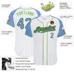 Pinstripe Authentic Baseball Raglan Custom Light Light White Sleeves Blue Blue-Neon Green Jersey Pinstripe Authentic Baseball Raglan Custom Light Light White Sleeves Blue Blue-Neon Green Jersey