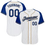 Jersey Royal Pinstripe White Custom Raglan Royal-Old Sleeves Baseball Authentic Gold Jersey Royal Pinstripe White Custom Raglan Royal-Old Sleeves Baseball Authentic Gold