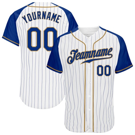 Jersey Royal Pinstripe White Custom Raglan Royal-Old Sleeves Baseball Authentic Gold Jersey Royal Pinstripe White Custom Raglan Royal-Old Sleeves Baseball Authentic Gold