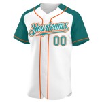 Custom Baseball White Teal-Orange Jersey Raglan Authentic Sleeves Custom Baseball White Teal-Orange Jersey Raglan Authentic Sleeves