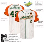 Baseball Sleeves Green-Orange Raglan Custom White Pinstripe Jersey Authentic Orange Baseball Sleeves Green-Orange Raglan Custom White Pinstripe Jersey Authentic Orange