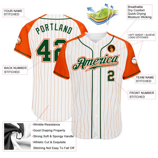 Baseball Sleeves Green-Orange Raglan Custom White Pinstripe Jersey Authentic Orange Baseball Sleeves Green-Orange Raglan Custom White Pinstripe Jersey Authentic Orange