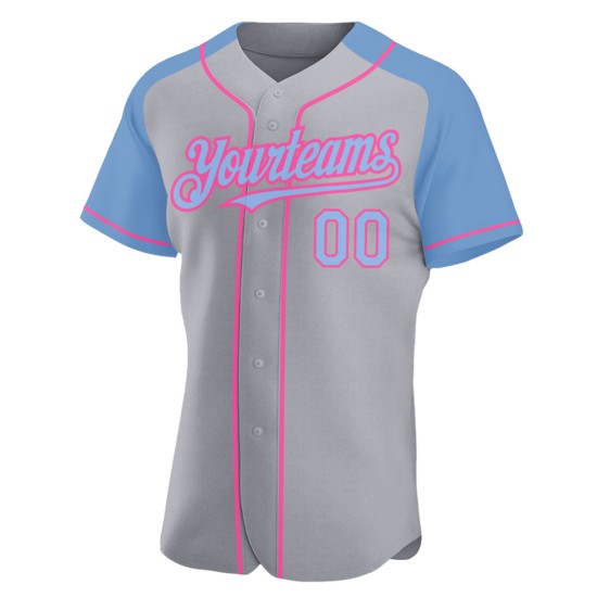 Baseball Sleeves Gray Blue-Pink Custom Raglan Authentic Jersey Light