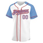 Blue-Red Baseball Raglan White Jersey Sleeves Custom Light Authentic Blue-Red Baseball Raglan White Jersey Sleeves Custom Light Authentic
