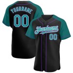 Custom Baseball Sleeves Raglan Authentic Teal-Purple Black Jersey Custom Baseball Sleeves Raglan Authentic Teal-Purple Black Jersey