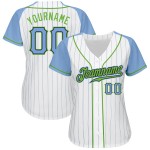Pinstripe Authentic Baseball Raglan Custom Light Light White Sleeves Blue Blue-Neon Green Jersey Pinstripe Authentic Baseball Raglan Custom Light Light White Sleeves Blue Blue-Neon Green Jersey