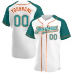 Custom Baseball White Teal-Orange Jersey Raglan Authentic Sleeves Custom Baseball White Teal-Orange Jersey Raglan Authentic Sleeves