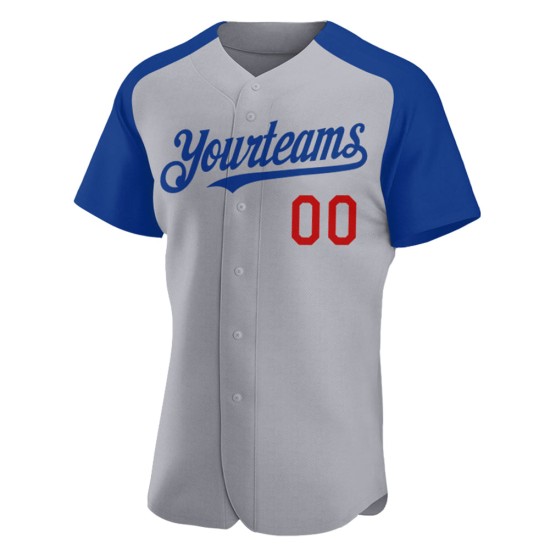 Gray Jersey Sleeves Raglan Custom Royal-Red Baseball Authentic Gray Jersey Sleeves Raglan Custom Royal-Red Baseball Authentic
