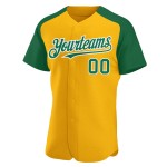 Custom Authentic Jersey Sleeves Green-White Baseball Kelly Gold Raglan Custom Authentic Jersey Sleeves Green-White Baseball Kelly Gold Raglan