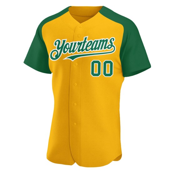 Custom Authentic Jersey Sleeves Green-White Baseball Kelly Gold Raglan Custom Authentic Jersey Sleeves Green-White Baseball Kelly Gold Raglan