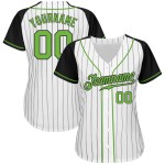 Raglan White Neon Jersey Black Authentic Sleeves Baseball Green-Black Pinstripe Custom Raglan White Neon Jersey Black Authentic Sleeves Baseball Green-Black Pinstripe Custom
