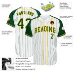 Green Raglan Sleeves Pinstripe Jersey Baseball Green-Gold White Custom Authentic Green Raglan Sleeves Pinstripe Jersey Baseball Green-Gold White Custom Authentic