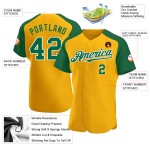 Custom Authentic Jersey Sleeves Green-White Baseball Kelly Gold Raglan Custom Authentic Jersey Sleeves Green-White Baseball Kelly Gold Raglan