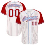 Red-Light Authentic Sleeves Red Custom Pinstripe Blue Jersey White Raglan Baseball Red-Light Authentic Sleeves Red Custom Pinstripe Blue Jersey White Raglan Baseball