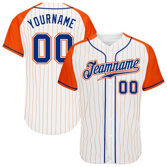 Orange Baseball Sleeves Custom Pinstripe Raglan Royal-Orange Jersey White Authentic Orange Baseball Sleeves Custom Pinstripe Raglan Royal-Orange Jersey White Authentic