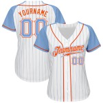 Jersey Baseball White Blue-Orange Pinstripe Raglan Custom Sleeves Blue Light Authentic Light Jersey Baseball White Blue-Orange Pinstripe Raglan Custom Sleeves Blue Light Authentic Light