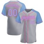 Baseball Sleeves Gray Blue-Pink Custom Raglan Authentic Jersey Light
