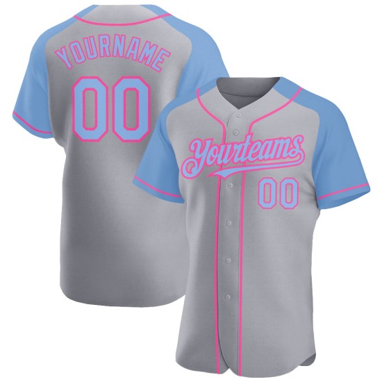 Baseball Sleeves Gray Blue-Pink Custom Raglan Authentic Jersey Light