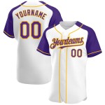 Jersey Authentic Custom White Purple-Gold Sleeves Baseball Raglan Jersey Authentic Custom White Purple-Gold Sleeves Baseball Raglan