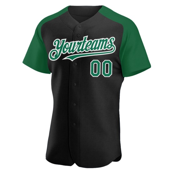 Baseball Custom Kelly Sleeves Black Authentic Jersey Raglan Green-White Baseball Custom Kelly Sleeves Black Authentic Jersey Raglan Green-White